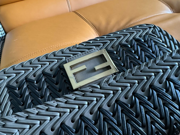 FENDI Interlaced Leather Baguette Bag Black