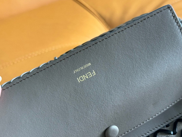 FENDI Interlaced Leather Baguette Bag Black