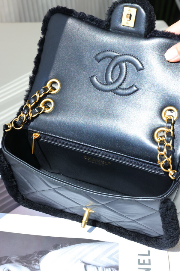 Chanel Shearling Lambskin FLAP BAG BLACK 2024
