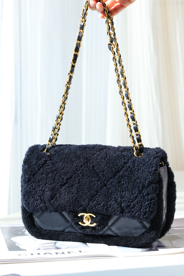 Chanel Shearling Lambskin FLAP BAG BLACK 2024