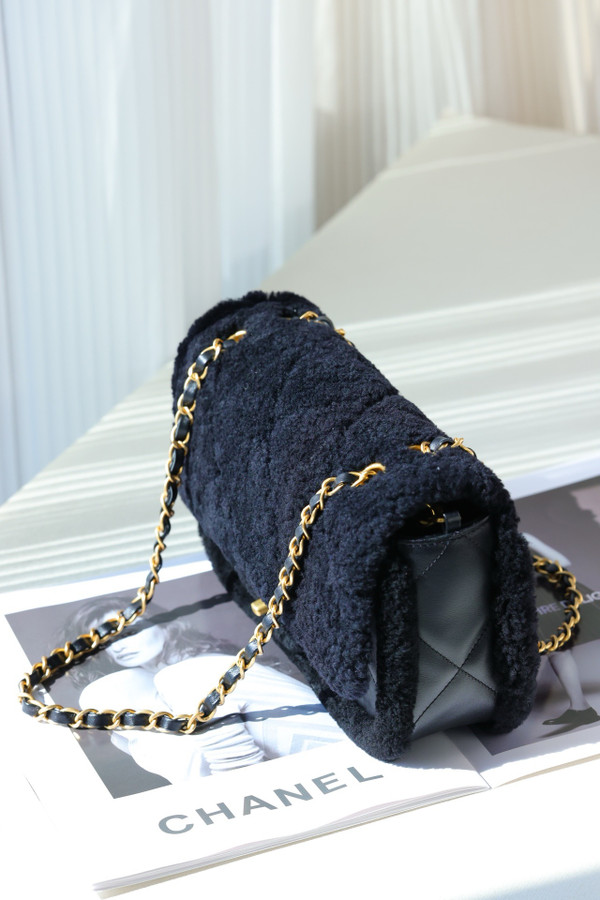 Chanel Shearling Lambskin FLAP BAG BLACK 2024