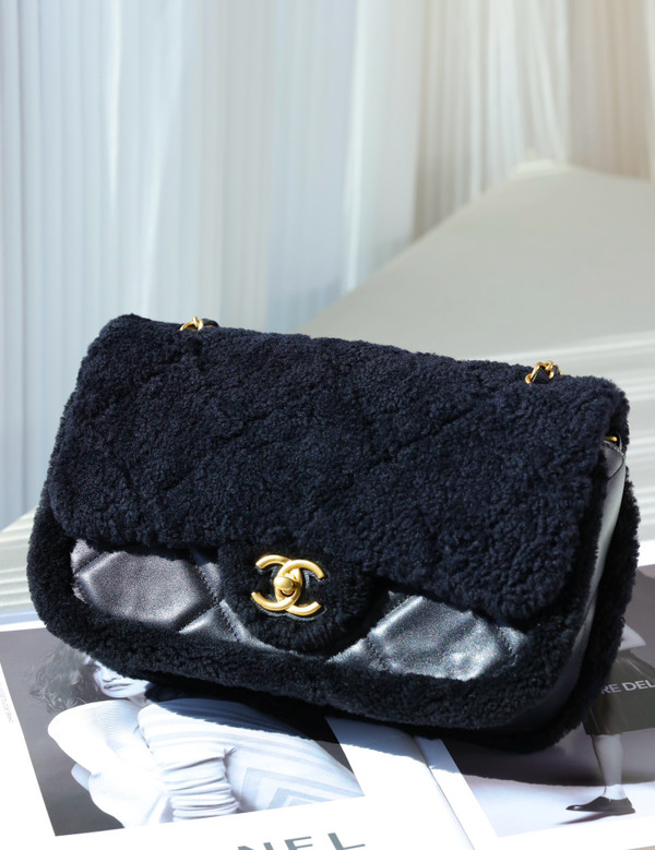 Chanel Shearling Lambskin FLAP BAG BLACK 2024
