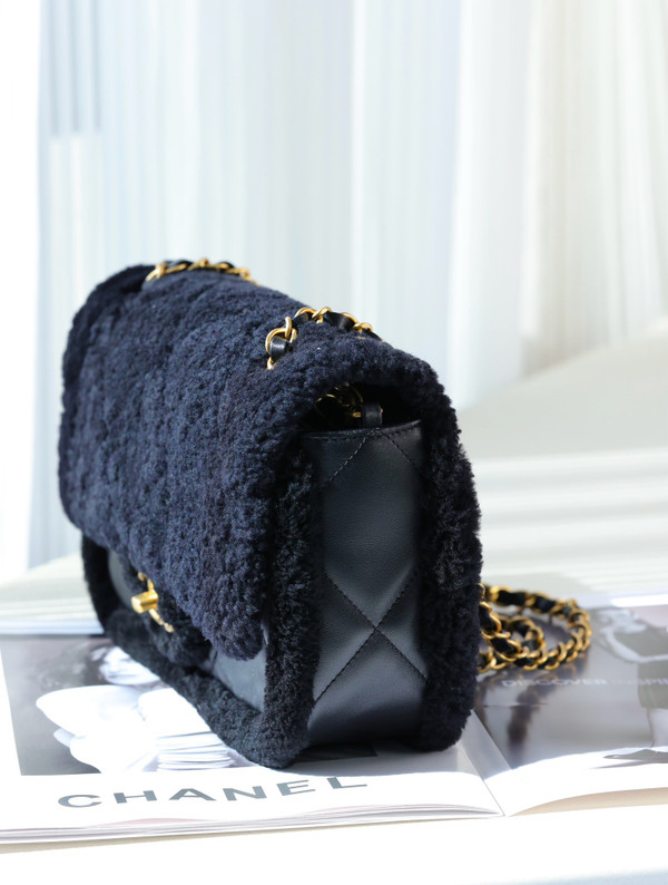 Chanel Shearling Lambskin FLAP BAG BLACK 2024