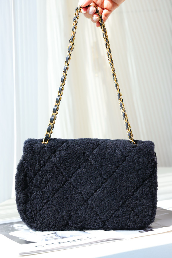 Chanel Shearling Lambskin FLAP BAG BLACK 2024
