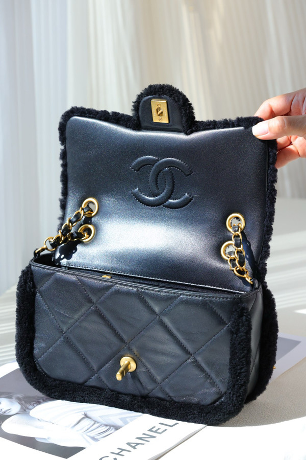 Chanel Shearling Lambskin FLAP BAG BLACK 2024
