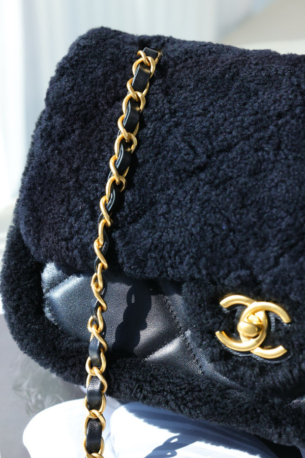 Chanel Shearling Lambskin FLAP BAG BLACK 2024