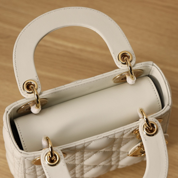 Christian Dior Mini Lady Dior Bag White Saddle Cannage Lambskin 2024
