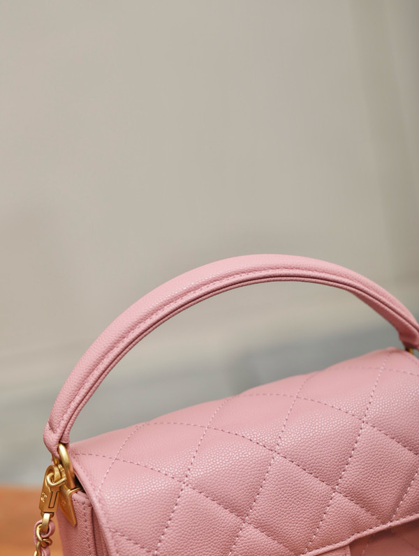 Chanel FALL-WINTER 2024/25   MINI FLAP BAG WITH TOP HANDLE PINK