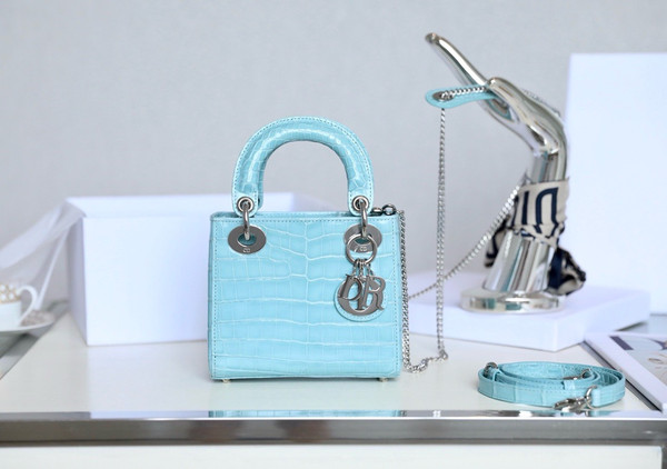 Christian Dior Mini Lady Dior handbag in Baby Blue Crocodile
