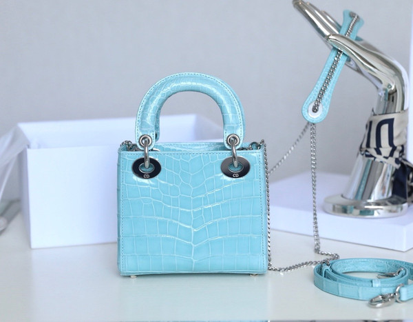 Christian Dior Mini Lady Dior handbag in Baby Blue Crocodile