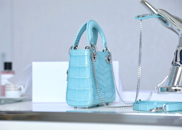 Christian Dior Mini Lady Dior handbag in Baby Blue Crocodile