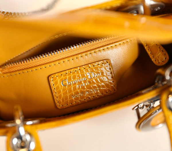 Christian Dior Mini Lady Dior handbag in Yellow Crocodile