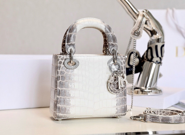 Christian Dior Lady Dior Mini Himalaya Crocodile Silver Hardware with Crystals