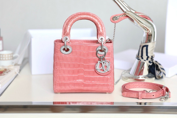 Christian Dior Lady Dior Mini Crocodile Crystal Hardware Pink