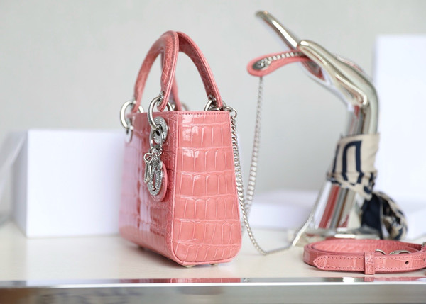 Christian Dior Lady Dior Mini Crocodile Crystal Hardware Pink