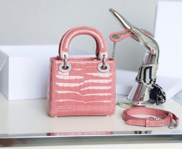 Christian Dior Lady Dior Mini Crocodile Crystal Hardware Pink