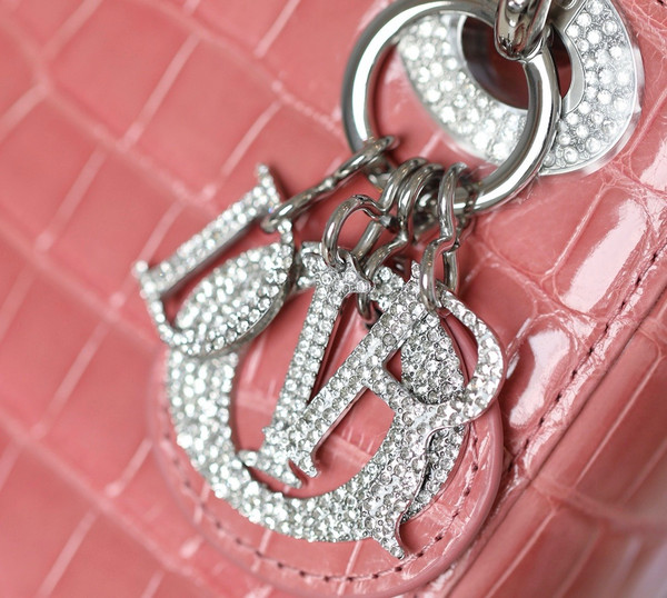 Christian Dior Lady Dior Mini Crocodile Crystal Hardware Pink