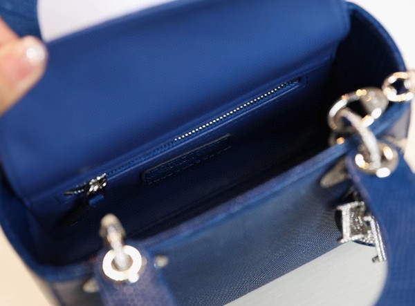 Christian Dior Lady Dior Mini Lizard Hardware with Crystals Blue