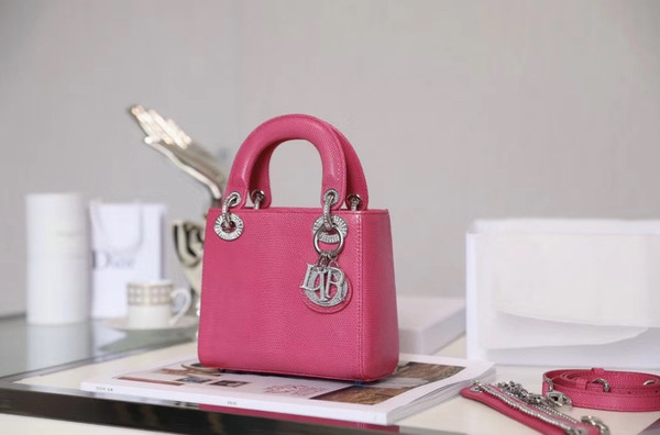 Christian Dior Lady Dior Mini Lizard Hardware with Crystals Rose