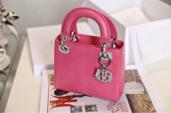 Christian Dior Lady Dior Mini Lizard Hardware with Crystals Rose