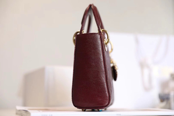 Christian Dior Lady Dior Mini Lizard  Bordeaux