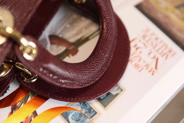 Christian Dior Lady Dior Mini Lizard  Bordeaux