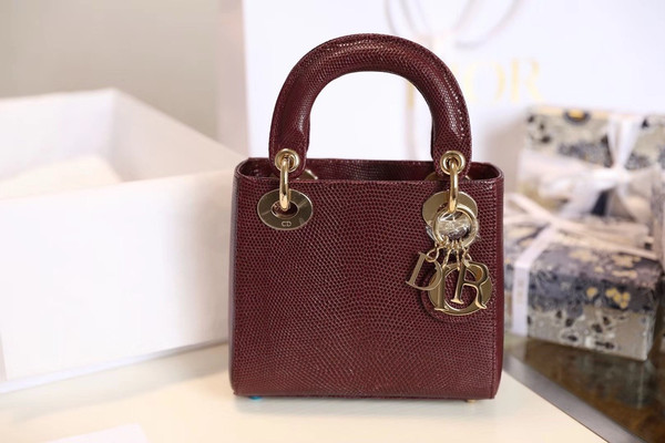 Christian Dior Lady Dior Mini Lizard  Bordeaux