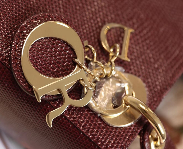 Christian Dior Lady Dior Mini Lizard  Bordeaux