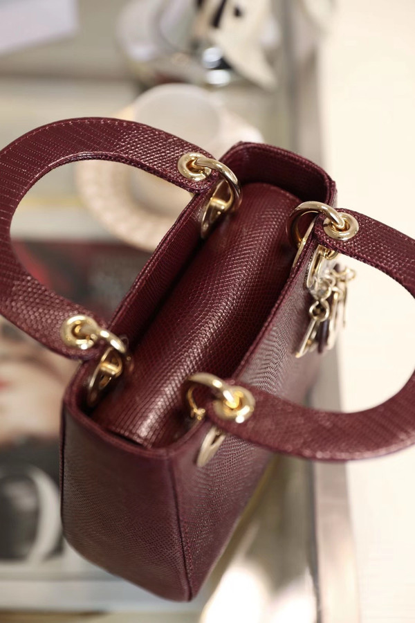 Christian Dior Lady Dior Mini Lizard  Bordeaux