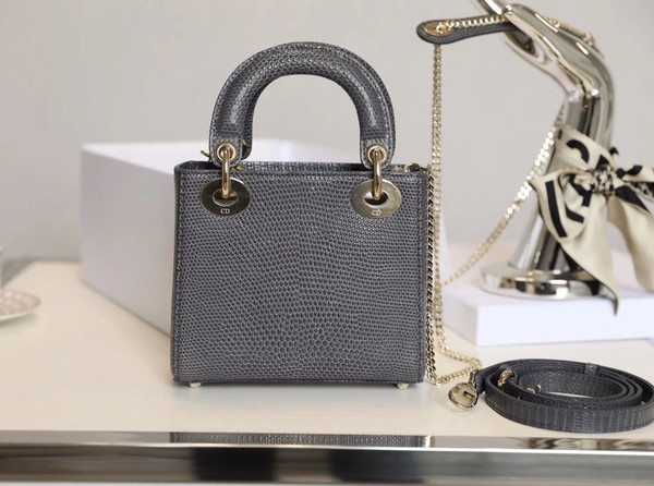Christian Dior Lady Dior Mini Lizard Grey