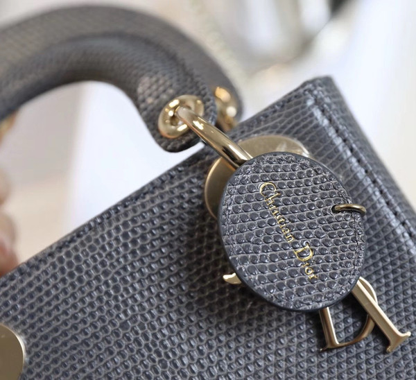 Christian Dior Lady Dior Mini Lizard Grey