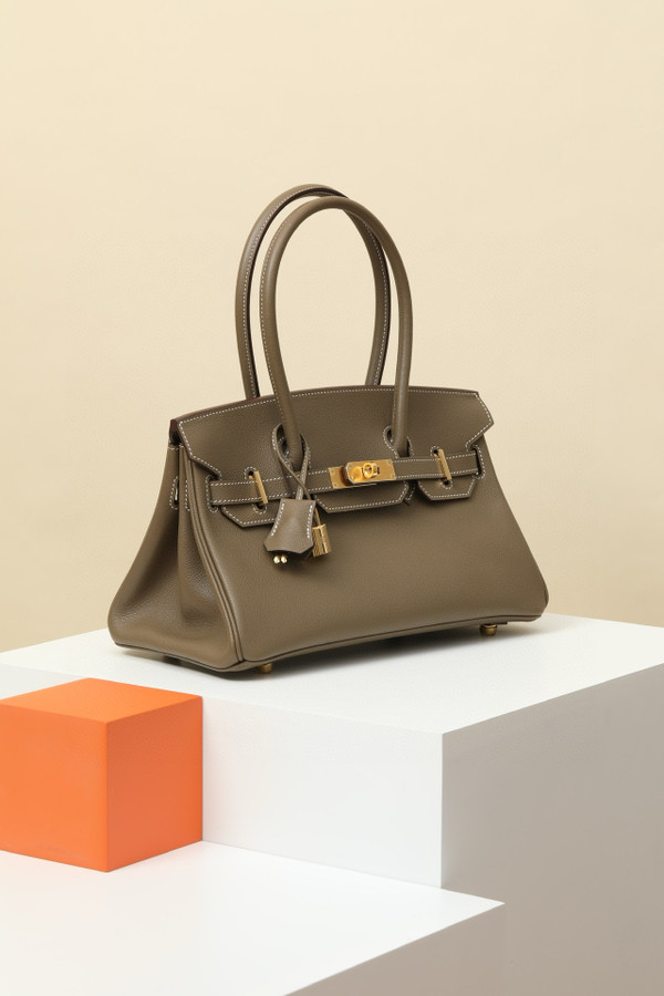 Hermes new Mini Shoulder Birkin 29 Etoupe Swift with Gold Hardware