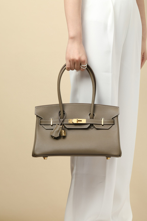 Hermes new Mini Shoulder Birkin 29 Etoupe Swift with Gold Hardware