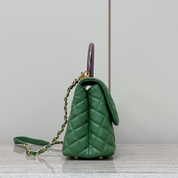 Chanel Medium Co Co Lizard Top Handle Green Flap Bag