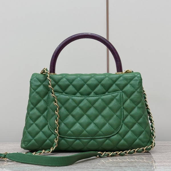 Chanel Medium Co Co Lizard Top Handle Green Flap Bag