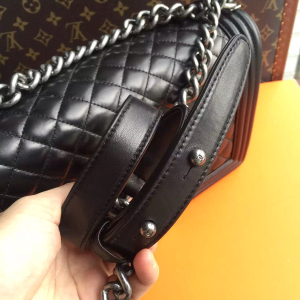 CHANEL Lambskin Black Large 28cm Boy Bag with Silver Hardware