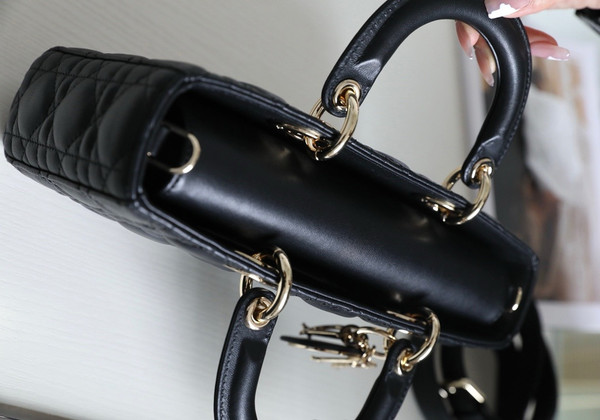 Christian Lady D-Joy Medium Bag Black Cannage Lambskin