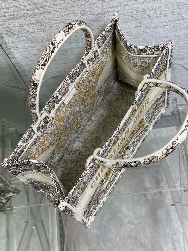 Christian Dior Medium Dior Book Tote Latte Embroidery with Gold-Tone Dior Around the World Motif