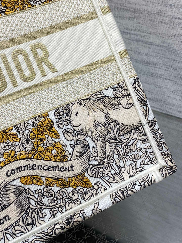 Christian Dior Medium Dior Book Tote Latte Embroidery with Gold-Tone Dior Around the World Motif