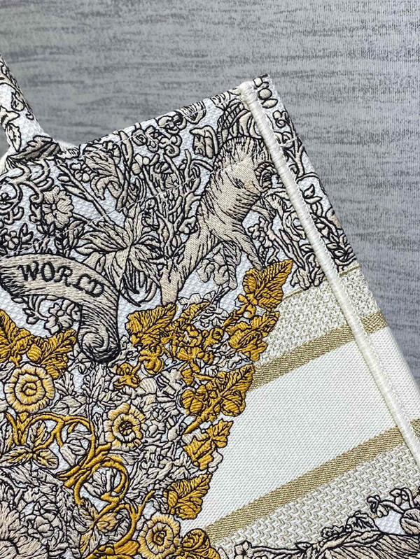 Christian Dior Medium Dior Book Tote Latte Embroidery with Gold-Tone Dior Around the World Motif