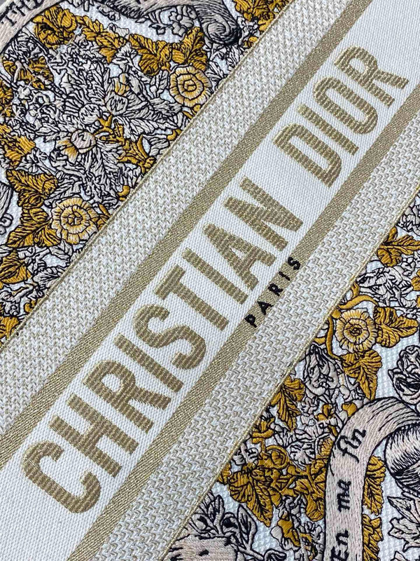 Christian Dior Medium Dior Book Tote Latte Embroidery with Gold-Tone Dior Around the World Motif