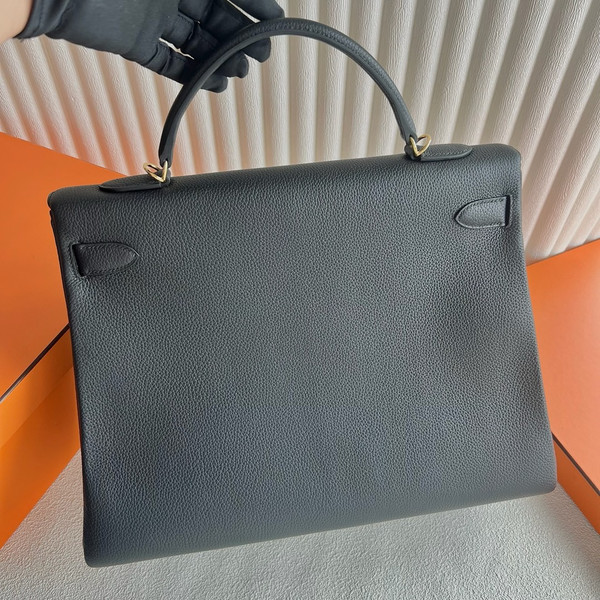 Hermes Sellier Kelly 40 Black Togo Gold Hardware