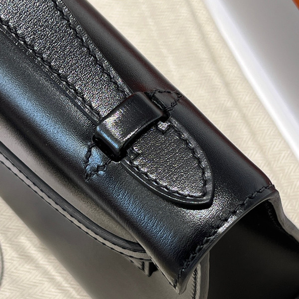 Hermès Limited Edition So-Black Mini Kelly Pochette Box Calf Leather