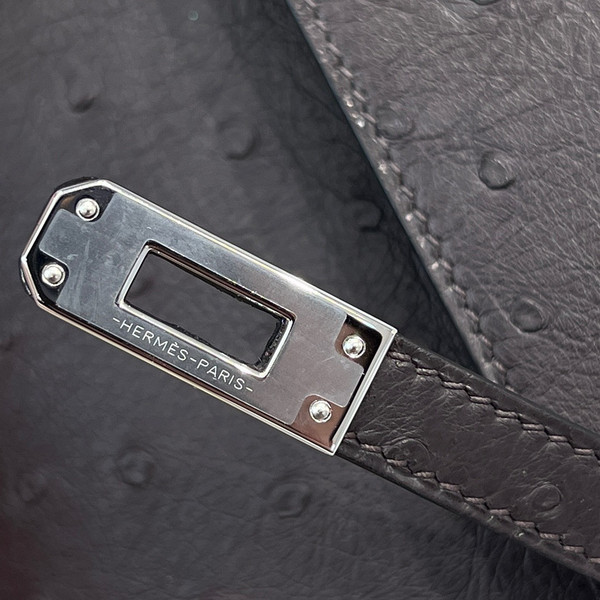 Hermes Black Mini Kelly Pochette Ostrich with Palladium Hardware