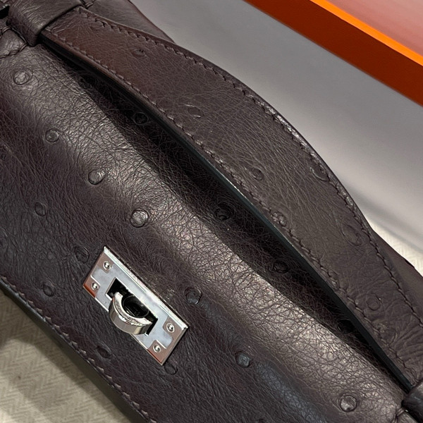 Hermes Black Mini Kelly Pochette Ostrich with Palladium Hardware