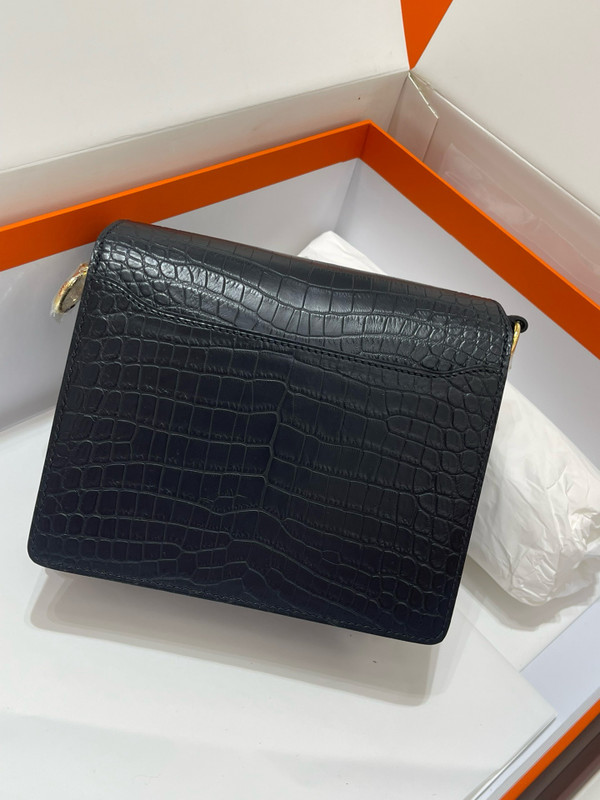 Hermes Noir Nile Crocodile GHW Roulis Mini 18/19 Handbag
