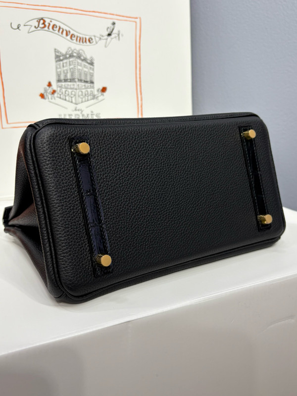 Hermes Birkin Touch 25 Black Porosus Crocodile Black Togo  leather with Gold Hardware