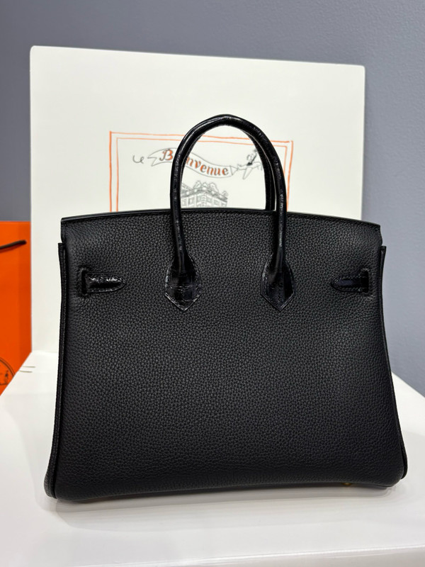 Hermes Birkin Touch 25 Black Porosus Crocodile Black Togo  leather with Gold Hardware