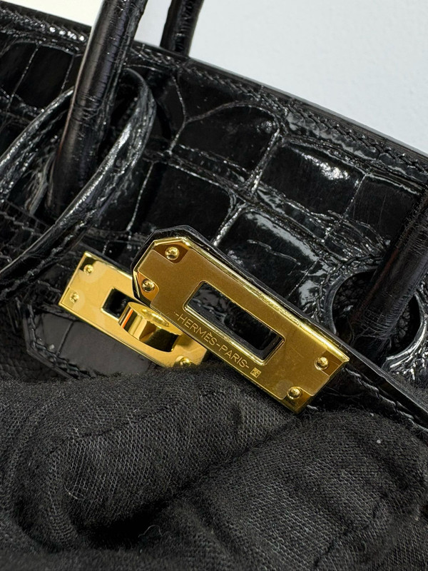 Hermes Birkin Touch 25 Black Porosus Crocodile Black Togo  leather with Gold Hardware