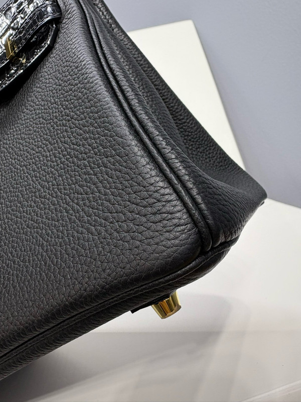 Hermes Birkin Touch 25 Black Porosus Crocodile Black Togo  leather with Gold Hardware